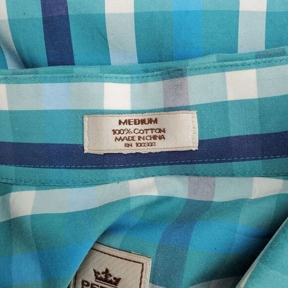 Peter Millar Blue & White Cotton Plaid Long Sleeve Collared Button Down Shirt - Picture 10 of 11